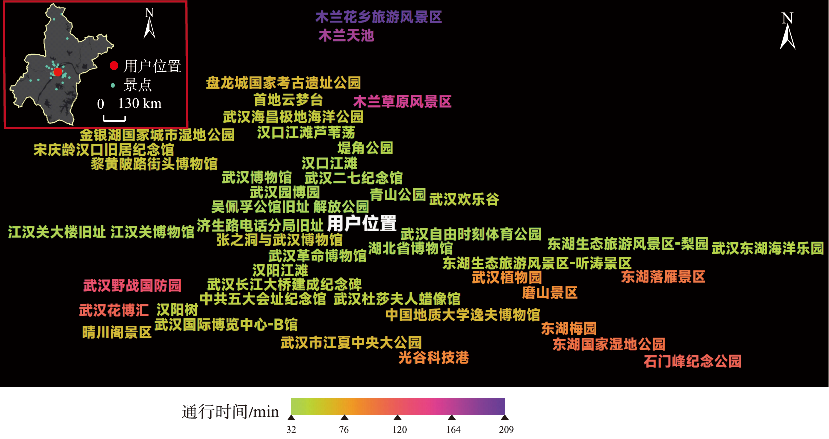 用户点评4.6~5.0分的景点LBS标签云
