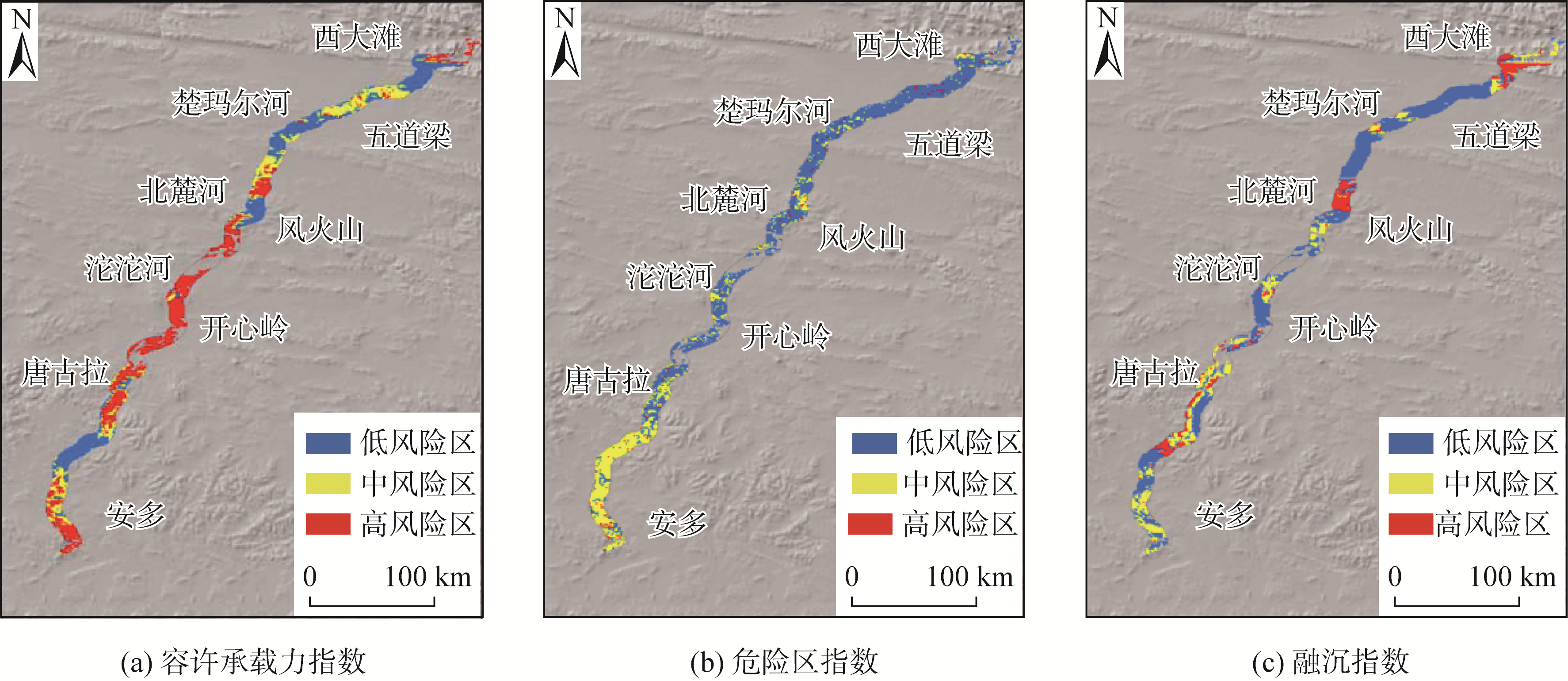 3种地质灾害指数的融沉危险评估结果