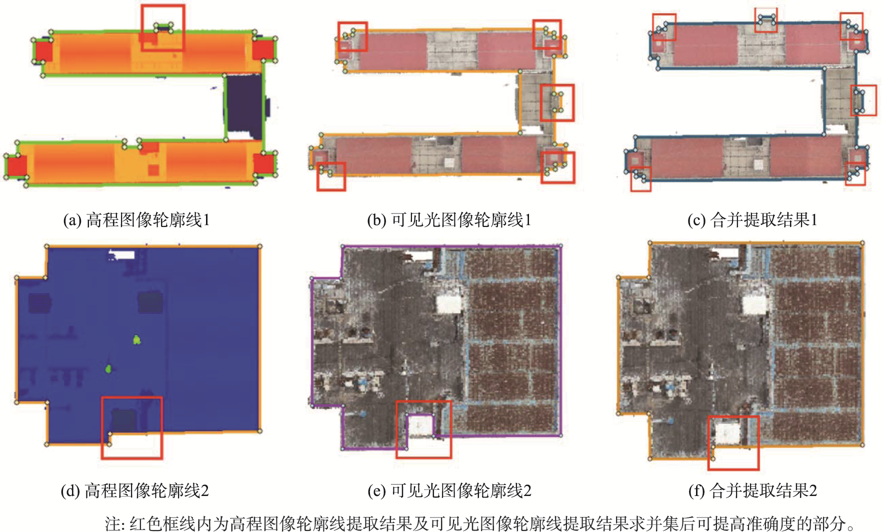 高程与可见光图像提取轮廓线合并情况
