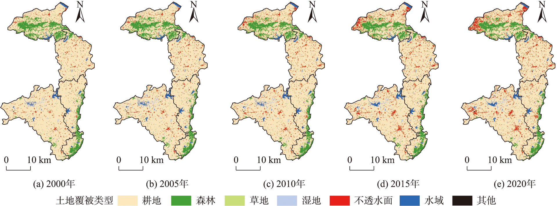 2000-2020年江苏镇江句容市乡村地区土地覆被空间分布