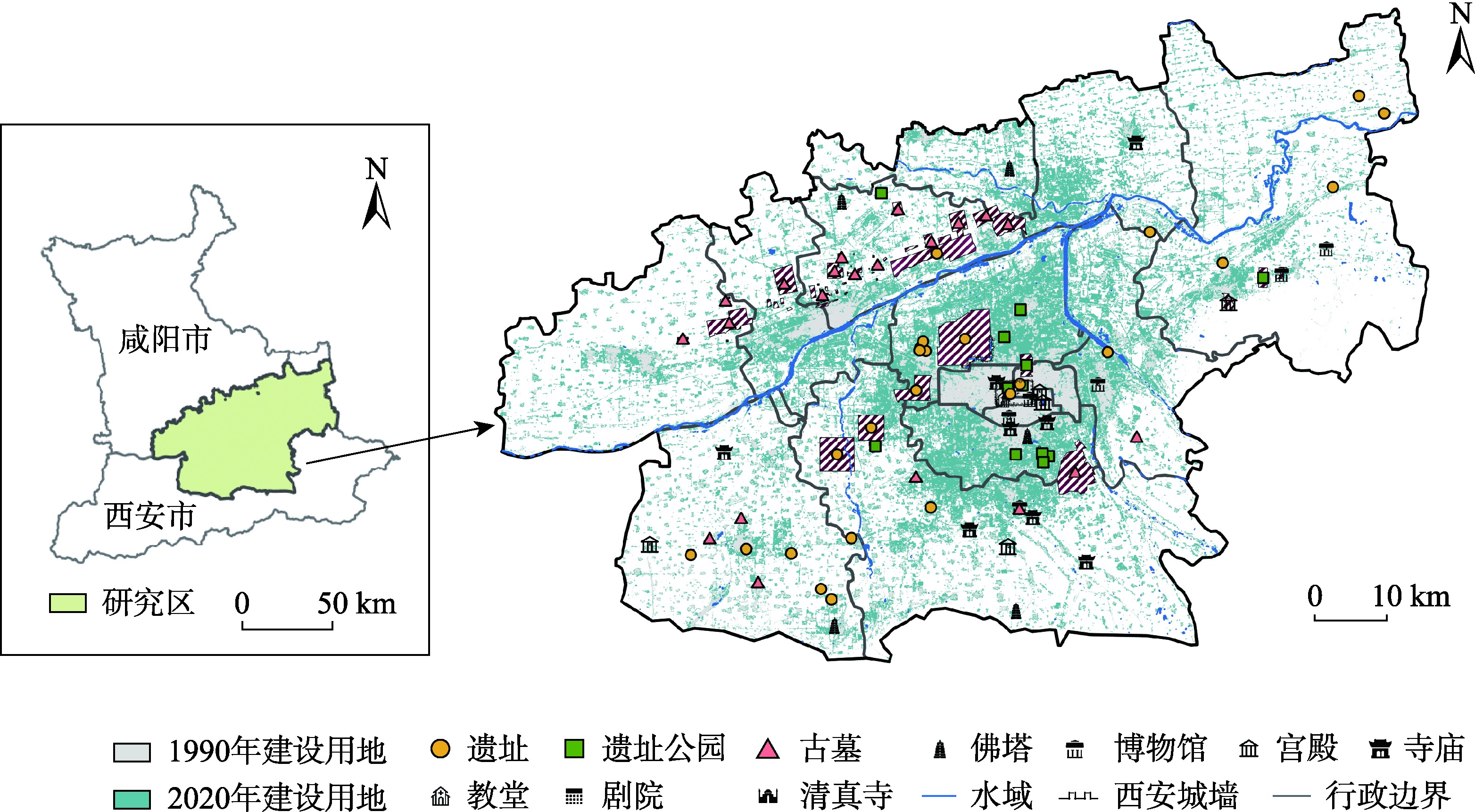 西安都市圈古遗迹分布图