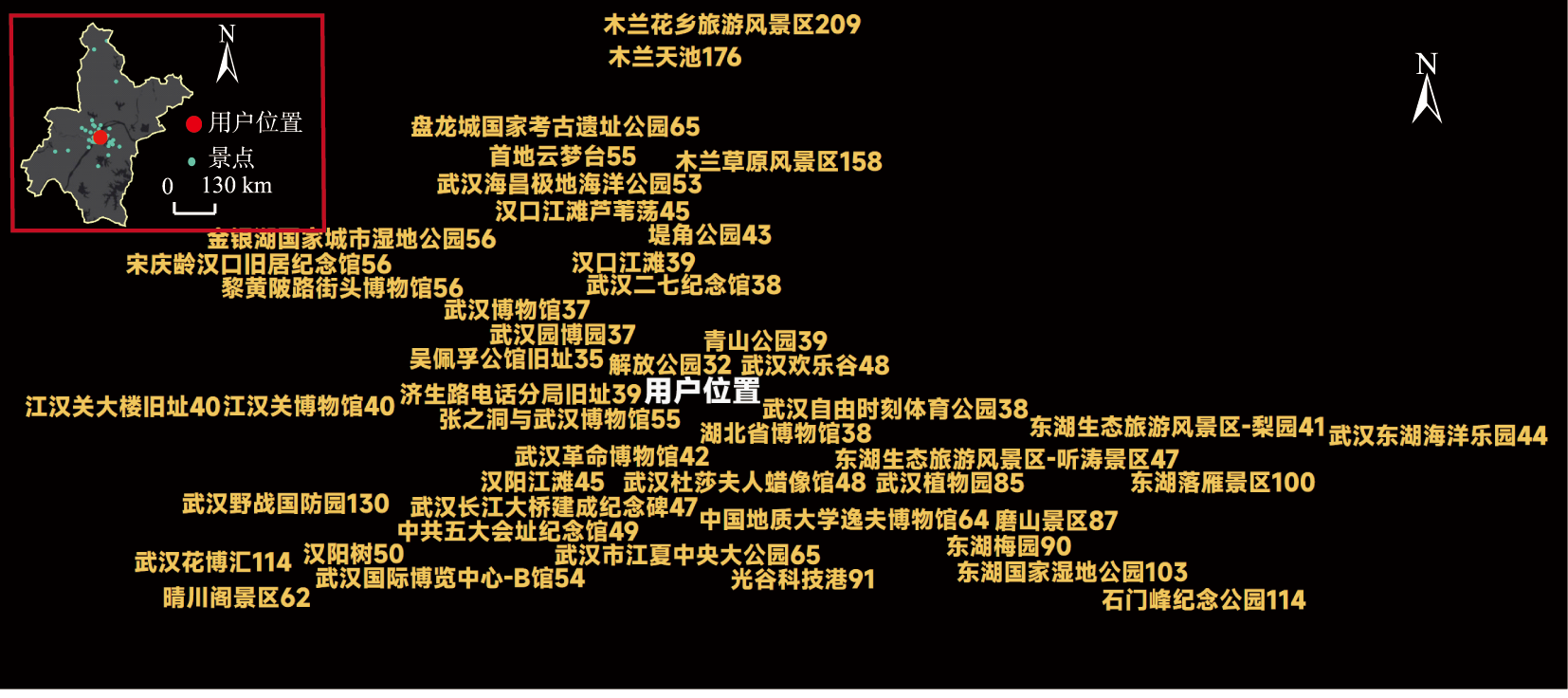 标签文本包含景点通行时间的LBS标签云