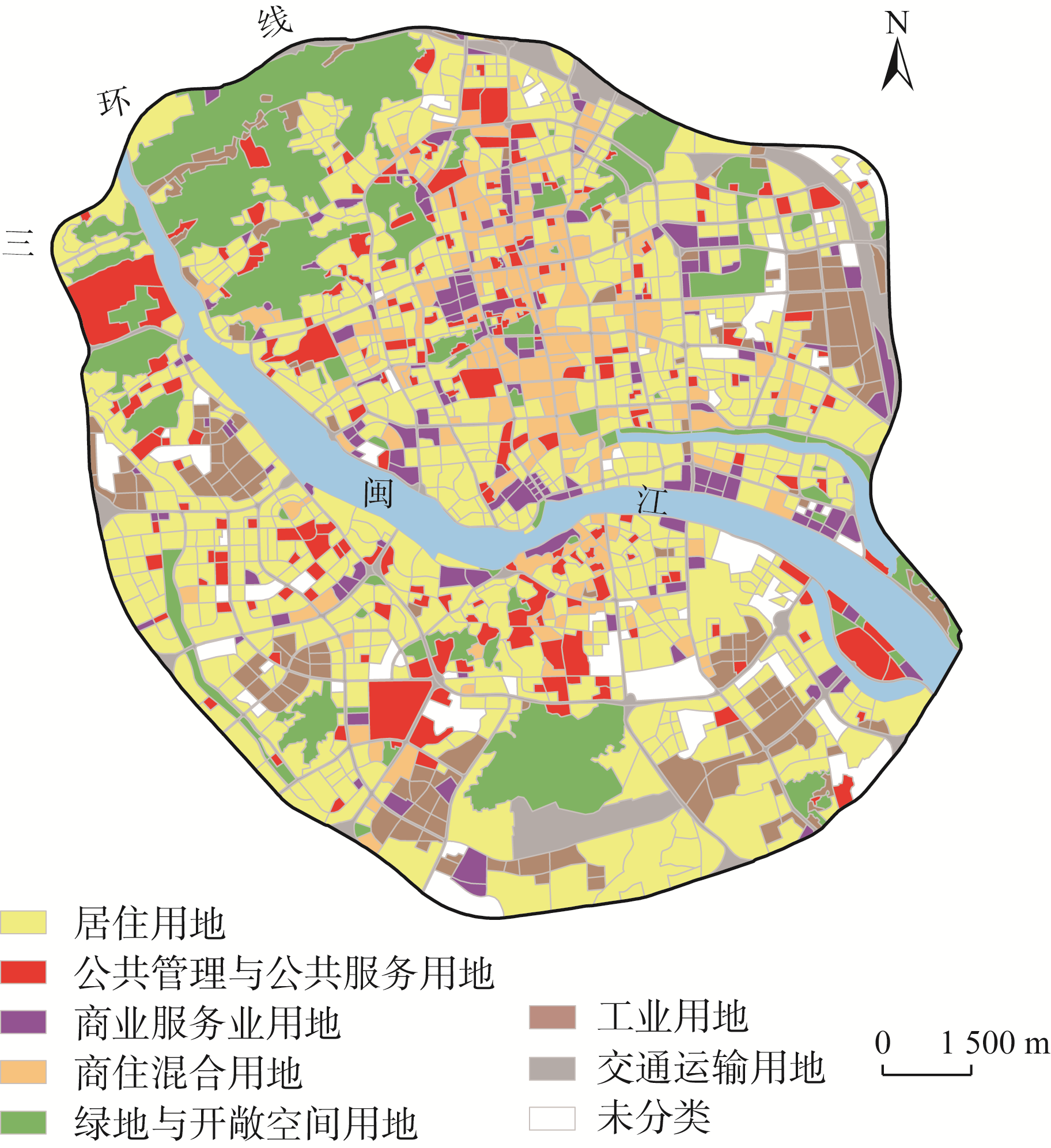 研究区各类型用地空间分布