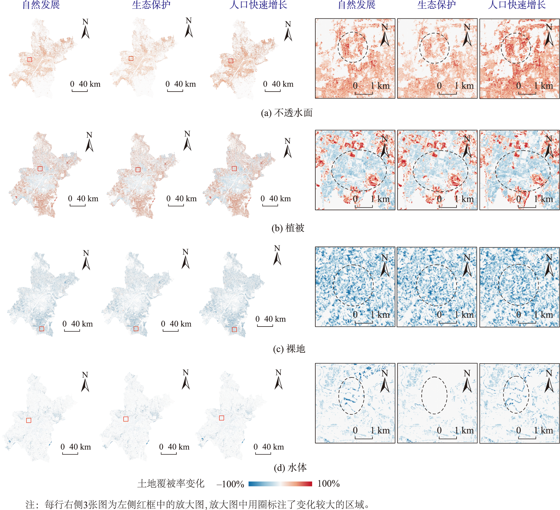 2020-2040年武汉市3种情景下混合土地覆盖变化
