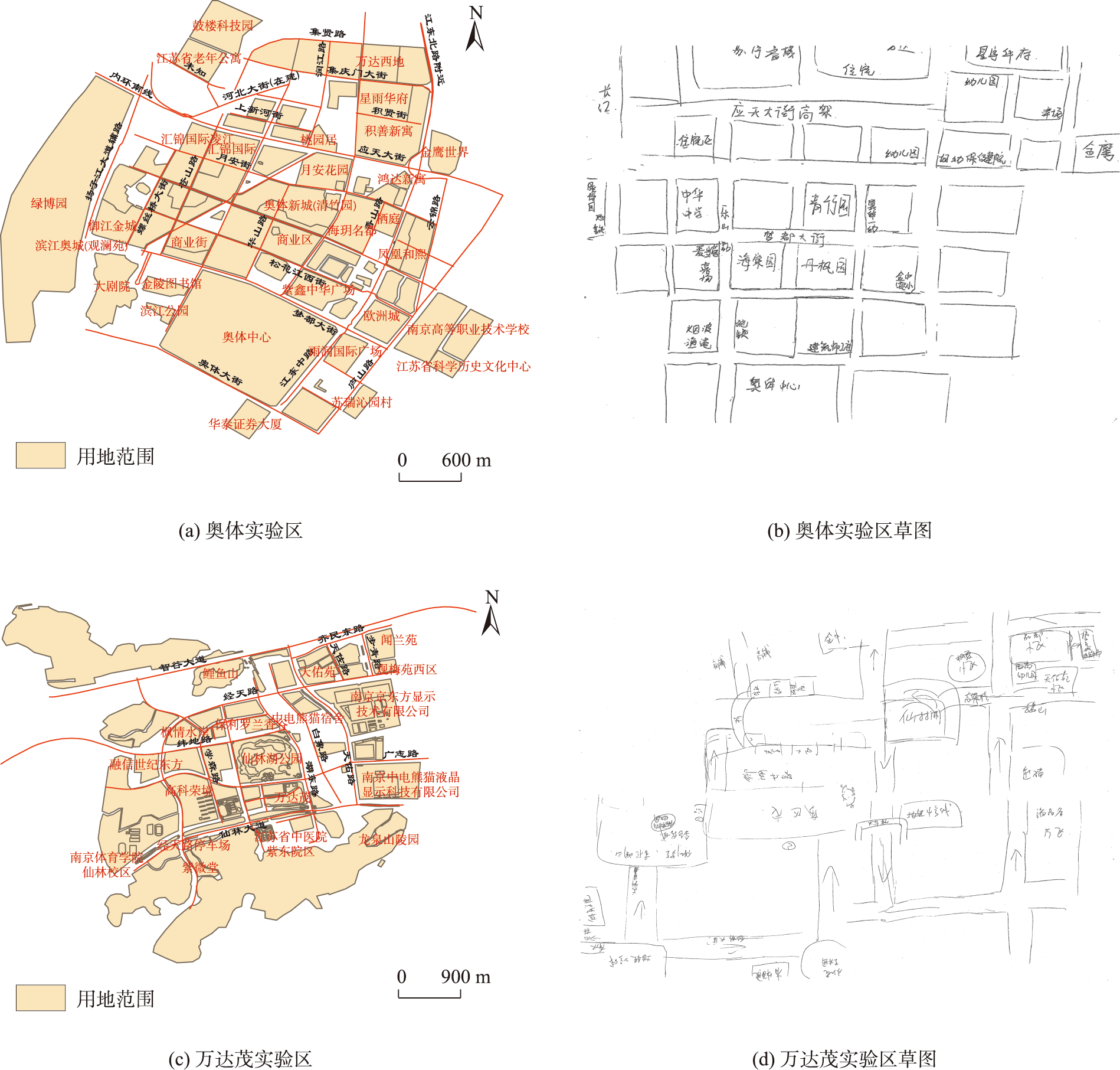 实验区和草图绘制情况示意图