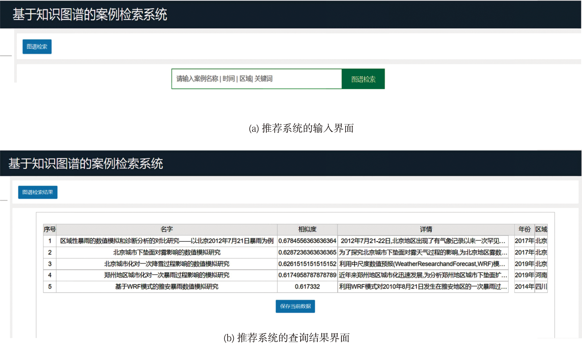 推荐系统的输入及查询结果界面