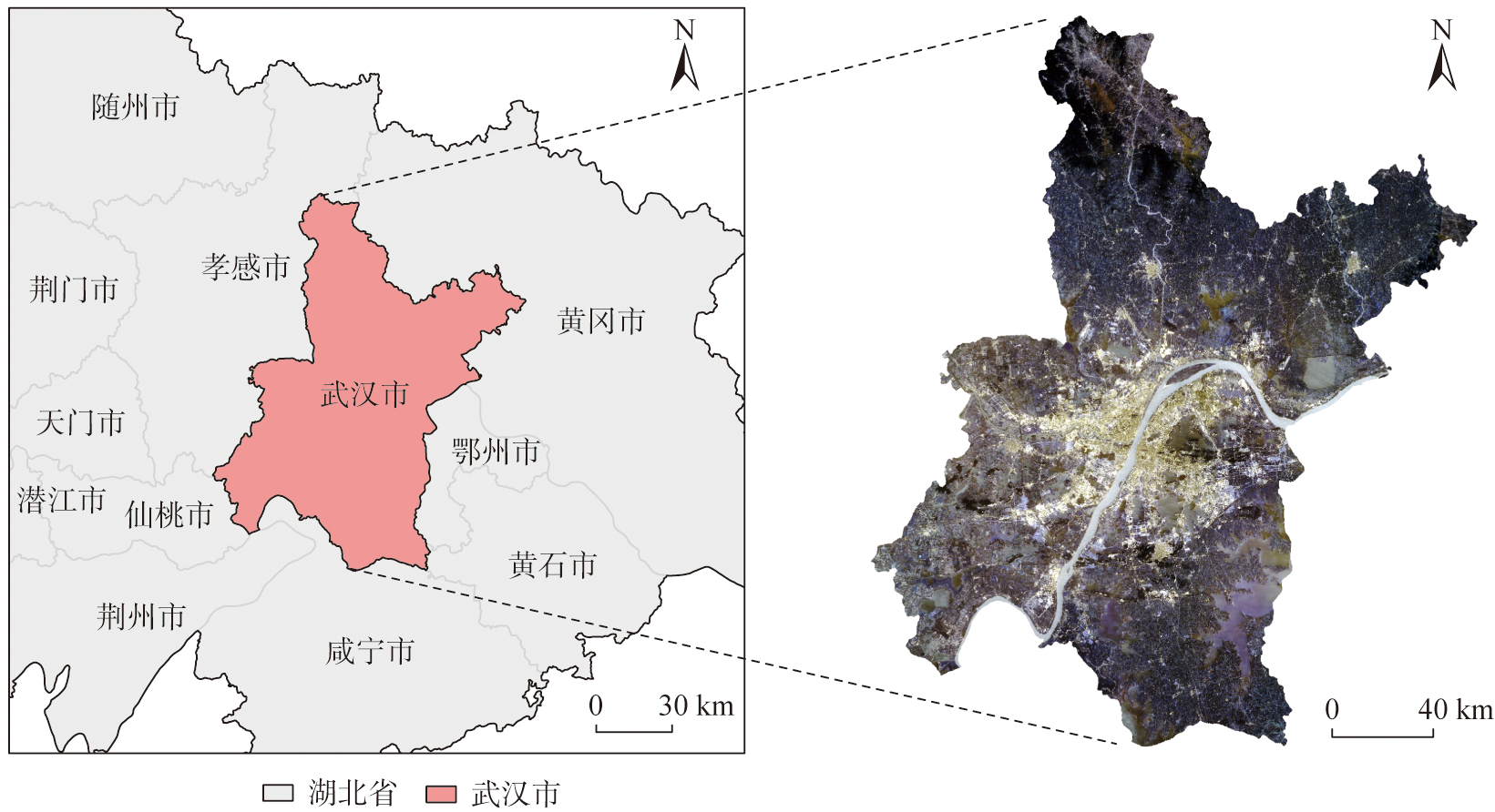 武汉市的地理位置和Landsat8影像