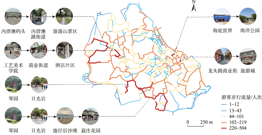 十一黄金周鼓浪屿游客步行路径及流量分布